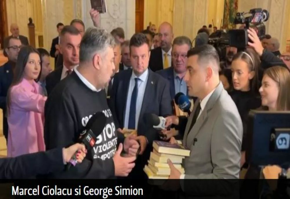 Schimb de replici între Marcel Ciolacu și George Simion - Liderul AUR i-a dat premierului un volum din Harry Potter